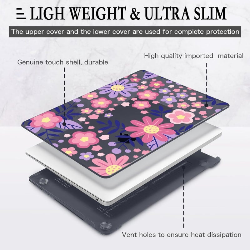 CISSOOK for MacBook Air 13 inch M1 Case 2021 2020 2019 2018, Hard Shell Case Keyboard Skin Screen Protector for MacBook Air 13.3 A2337 A2179 A1932, Stylized Flowers - Image 2